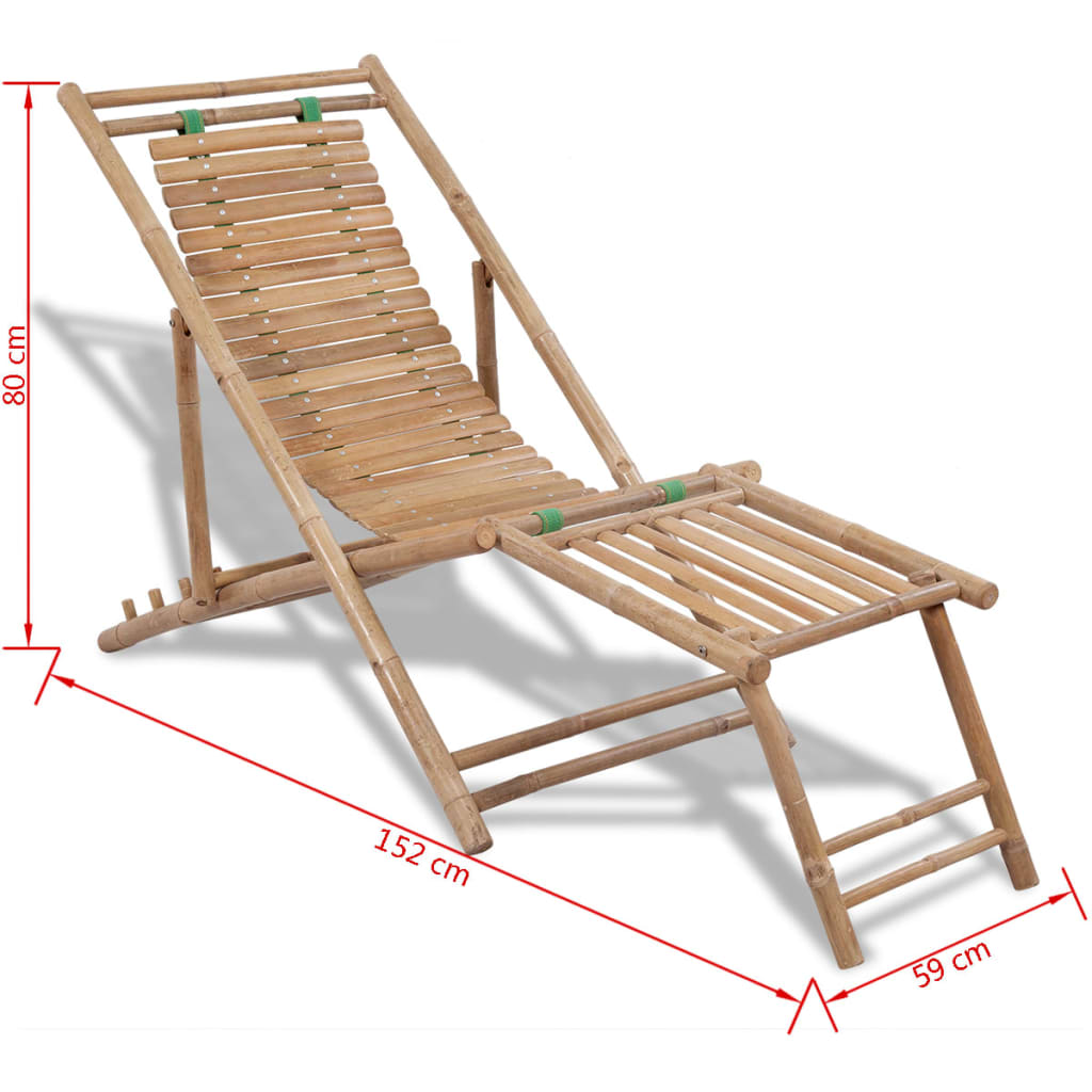 Bamboo Outdoor Deck Chair with Footrest - Natural Comfort