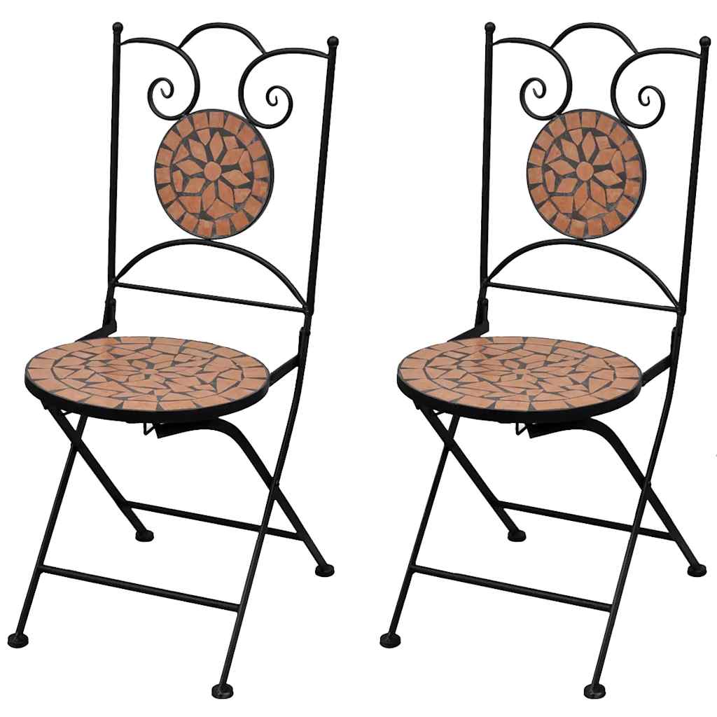 Terracotta Ceramic Folding Bistro Chairs - 2 Piece Set