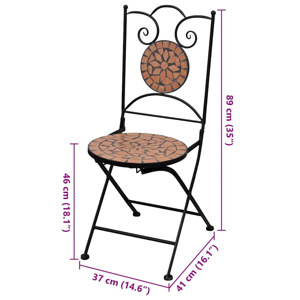 Terracotta Ceramic Folding Bistro Chairs - 2 Piece Set
