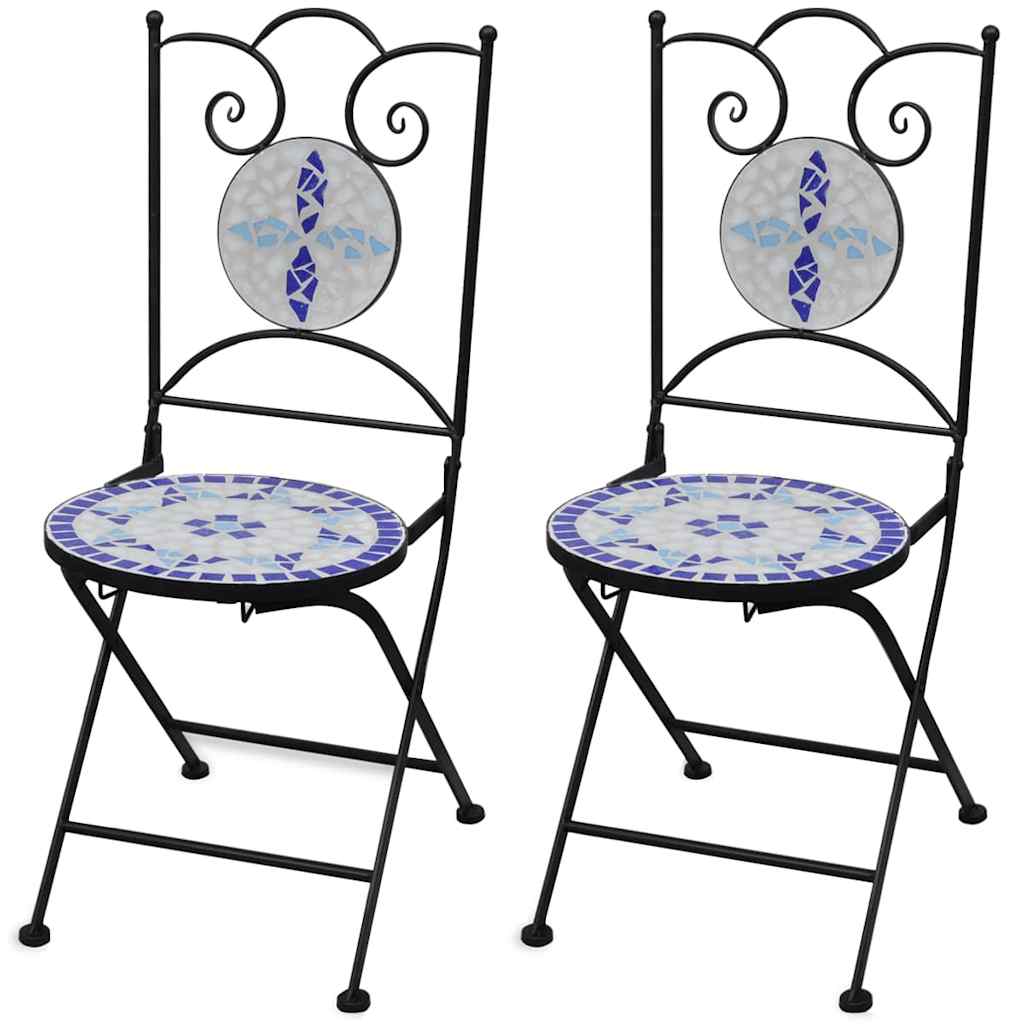 Ceramic Blue & White Folding Bistro Chairs Set of 2 - Stylish & Durable