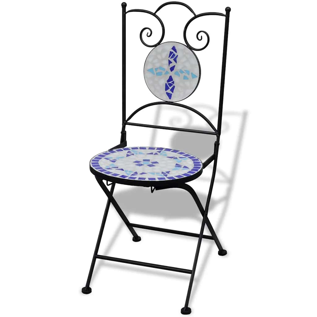 Ceramic Blue & White Folding Bistro Chairs Set of 2 - Stylish & Durable