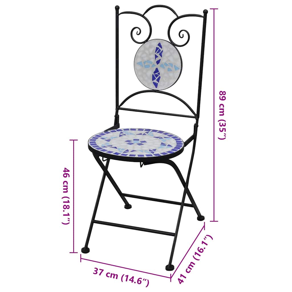 Ceramic Blue & White Folding Bistro Chairs Set of 2 - Stylish & Durable