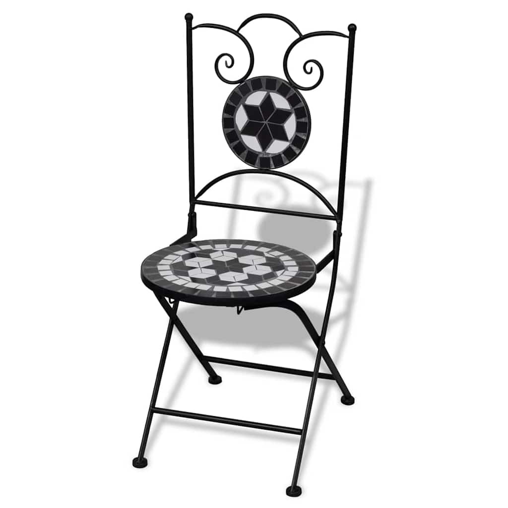 Ceramic Black & White Folding Bistro Chairs Set, 2 Pcs