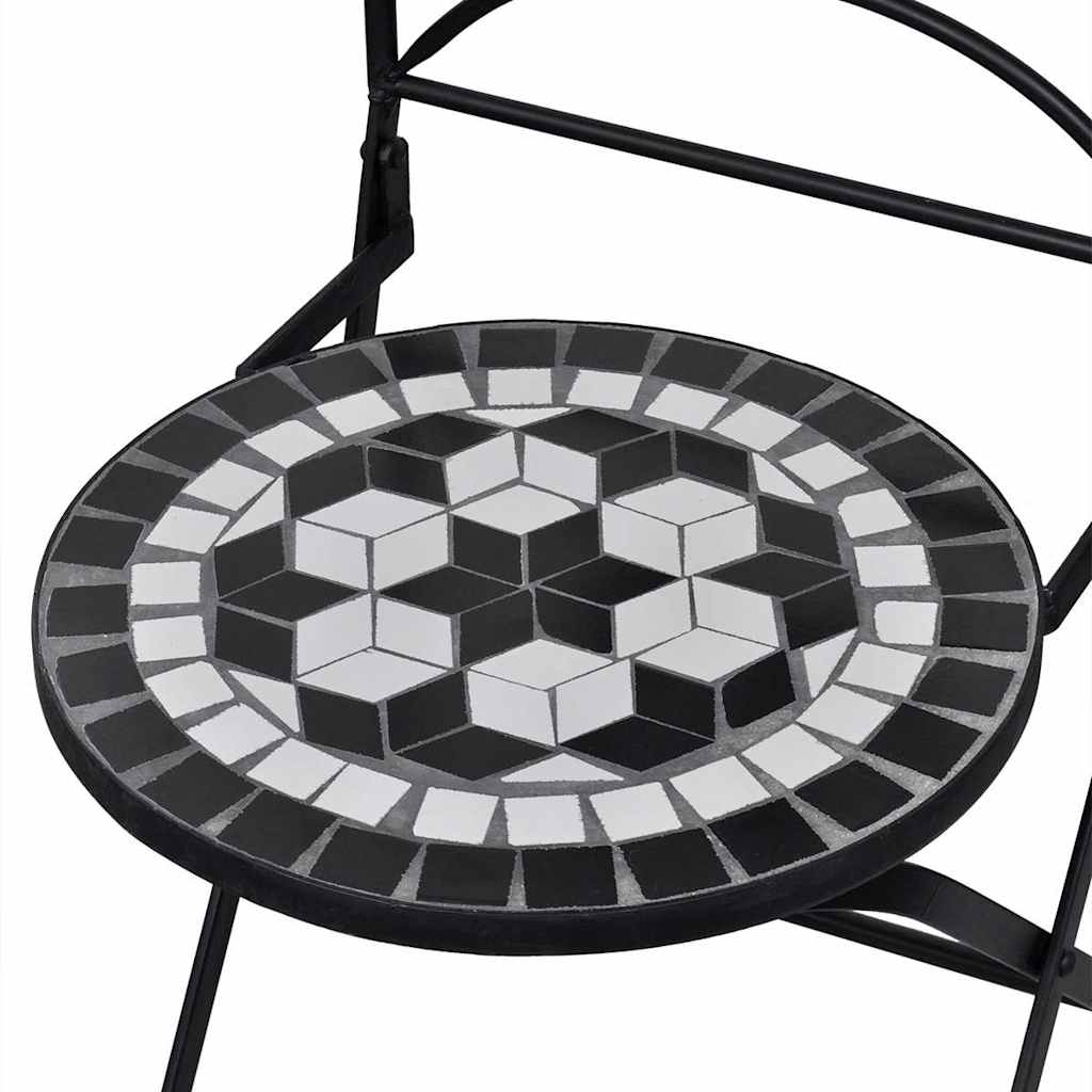 Ceramic Black & White Folding Bistro Chairs Set, 2 Pcs