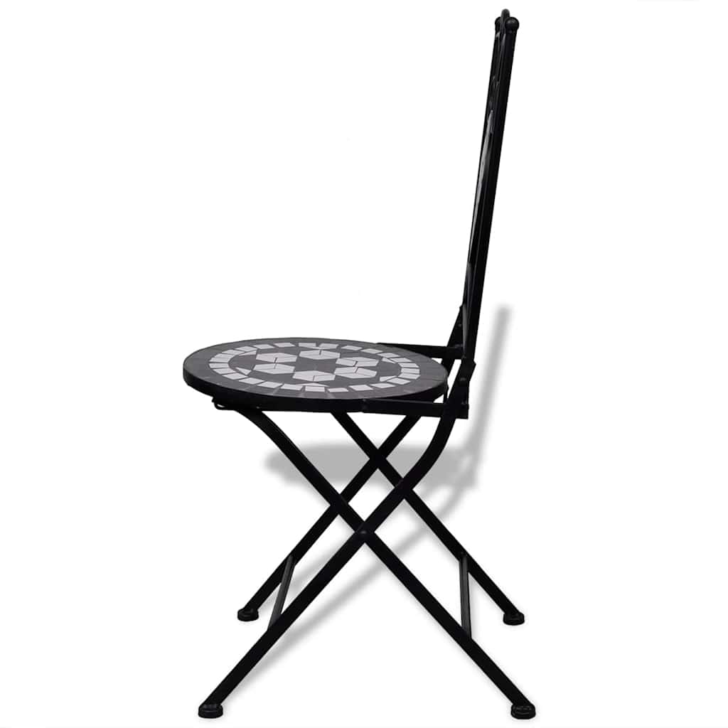 Ceramic Black & White Folding Bistro Chairs Set, 2 Pcs