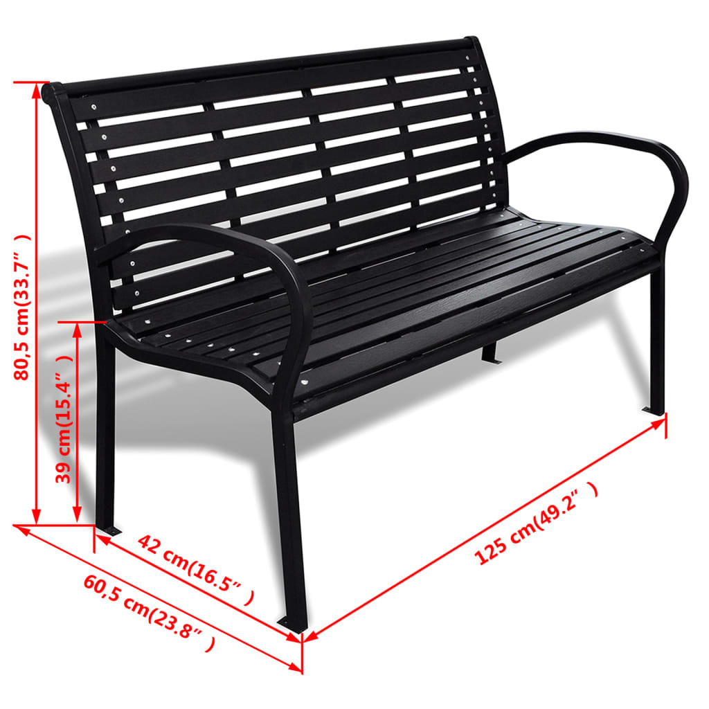 Stylish 125cm Garden Bench Black Steel & WPC Seating