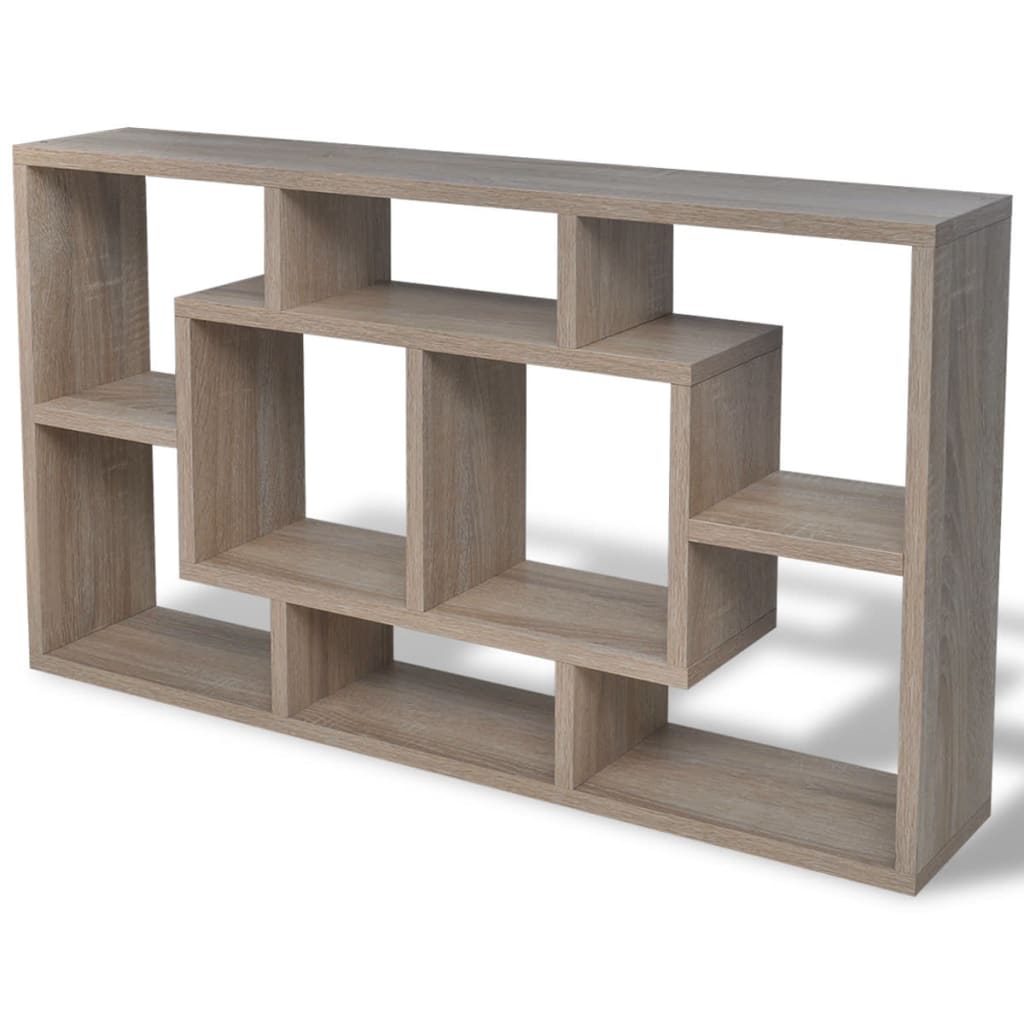 Oak Floating Wall Display Shelf - 8 Compartments, Stylish Storage
