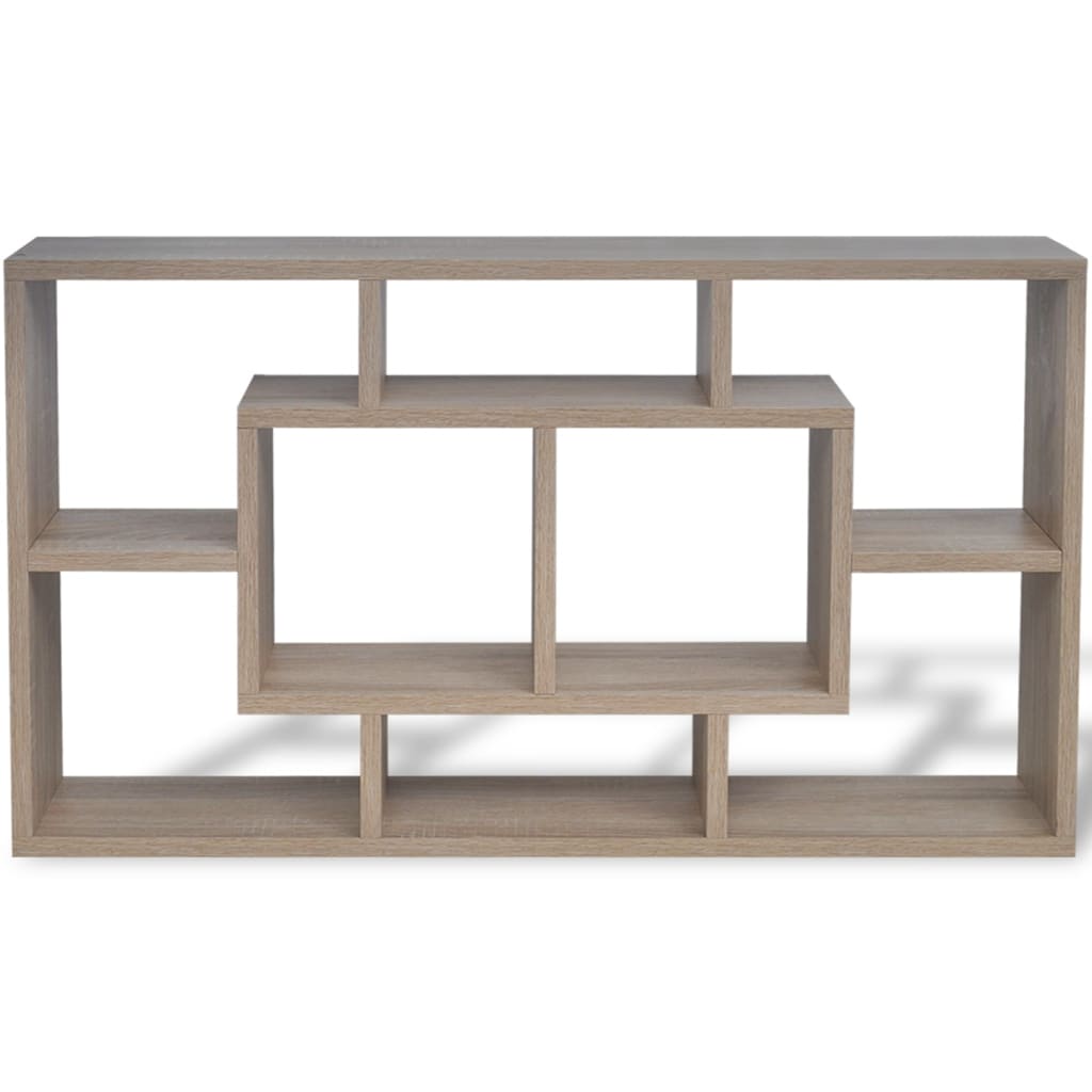 Oak Floating Wall Display Shelf - 8 Compartments, Stylish Storage