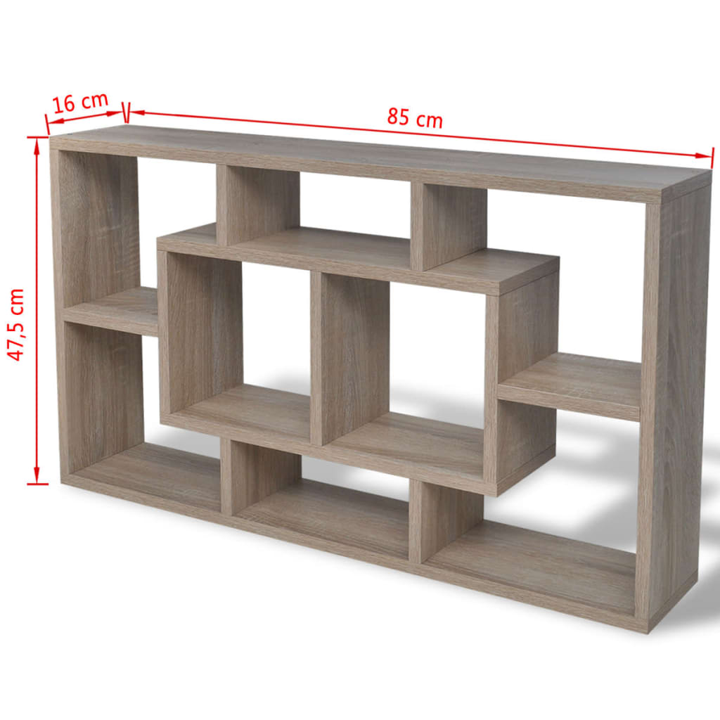 Oak Floating Wall Display Shelf - 8 Compartments, Stylish Storage