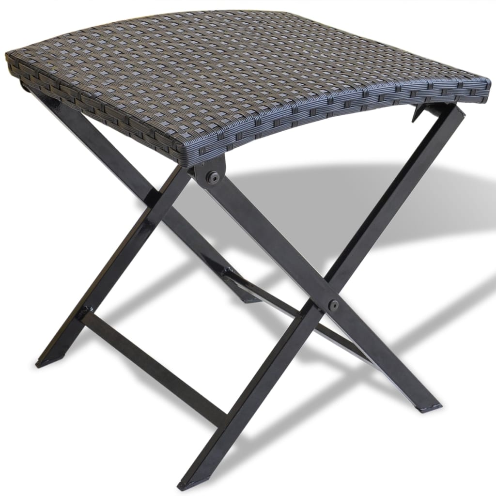 Compact Folding Stool - Black Poly Rattan for Outdoor Use
