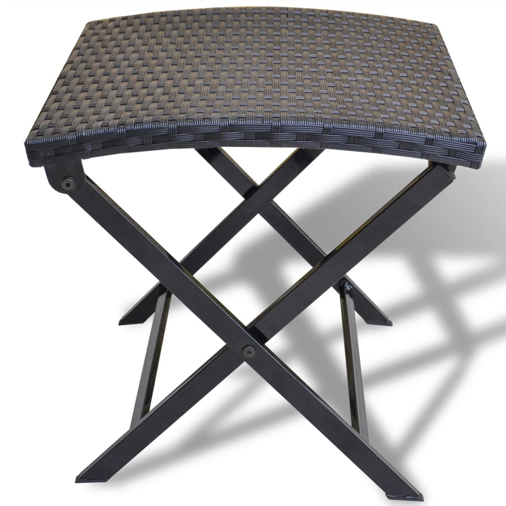 Compact Folding Stool - Black Poly Rattan for Outdoor Use