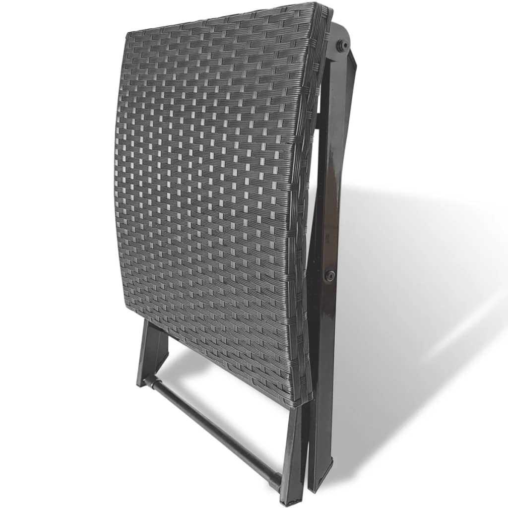 Compact Folding Stool - Black Poly Rattan for Outdoor Use