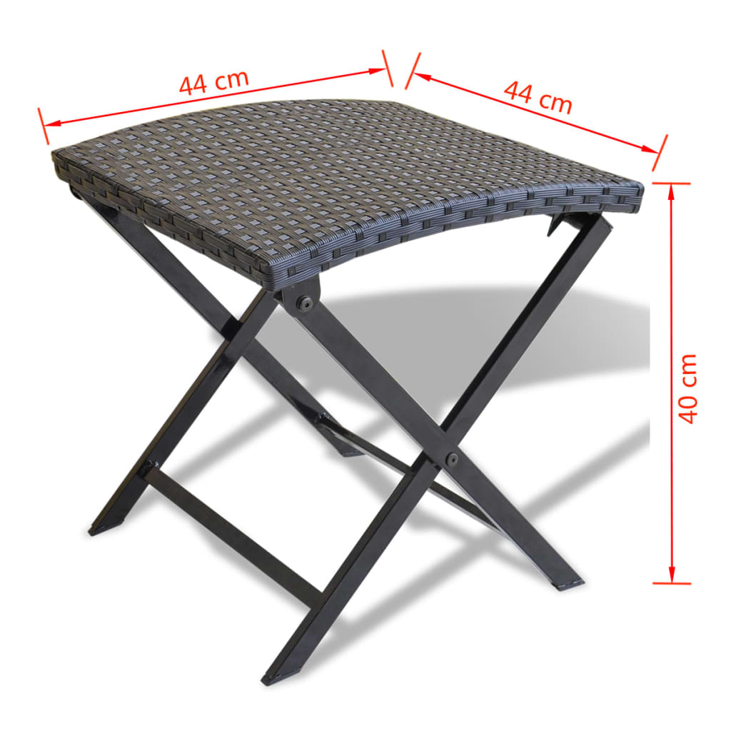 Compact Folding Stool - Black Poly Rattan for Outdoor Use