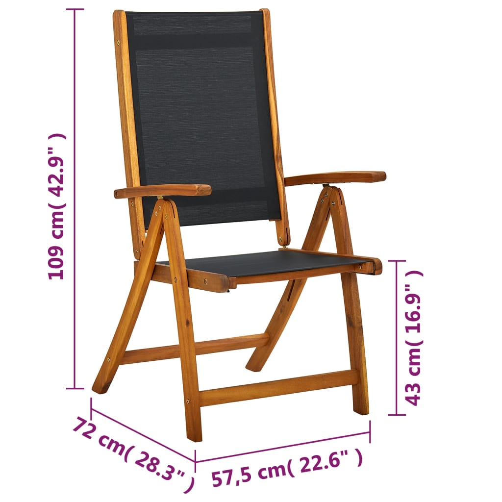 Solid Acacia & Textilene Folding Garden Chairs Set of 2