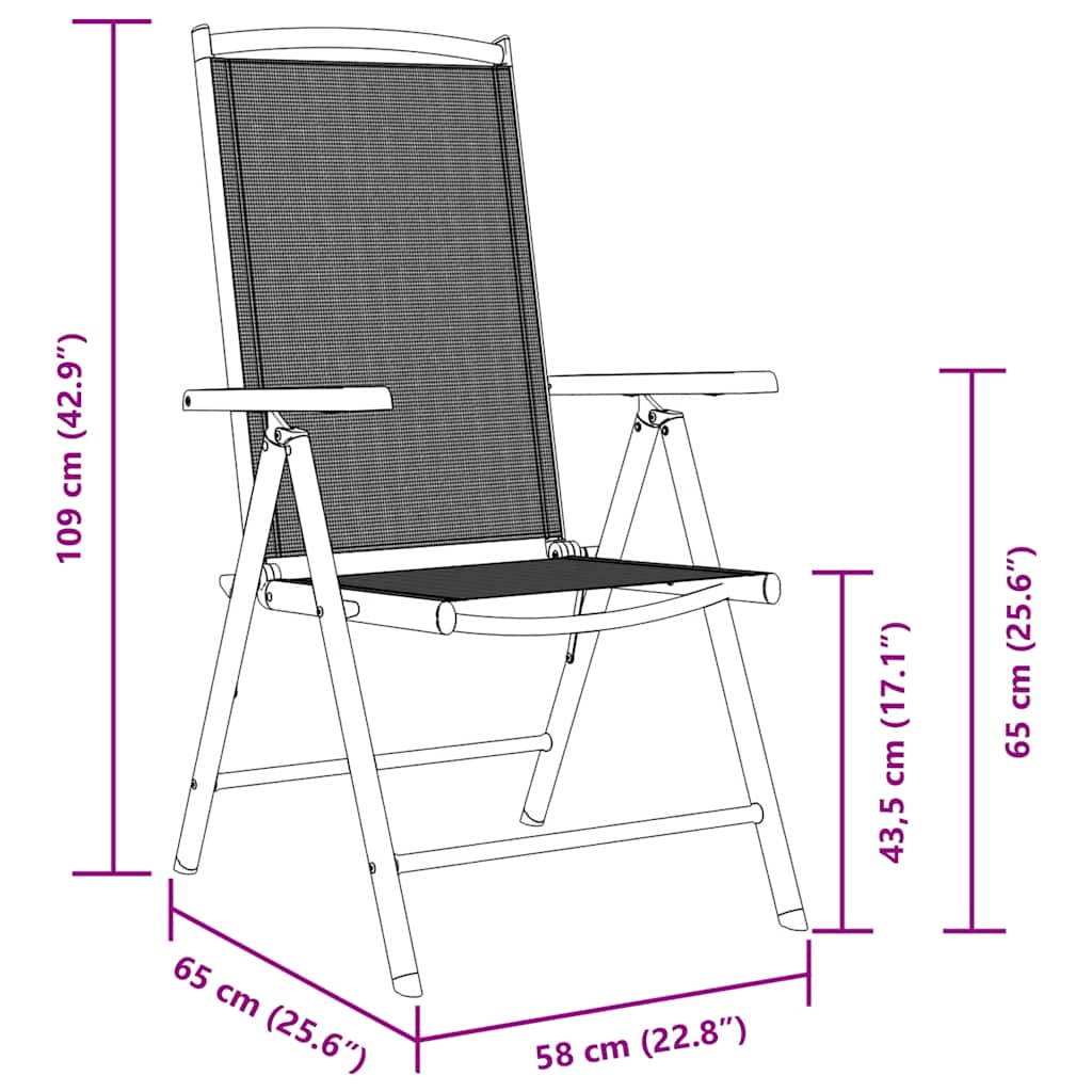 Folding Garden Chairs 2 pcs Aluminium and Textilene Black