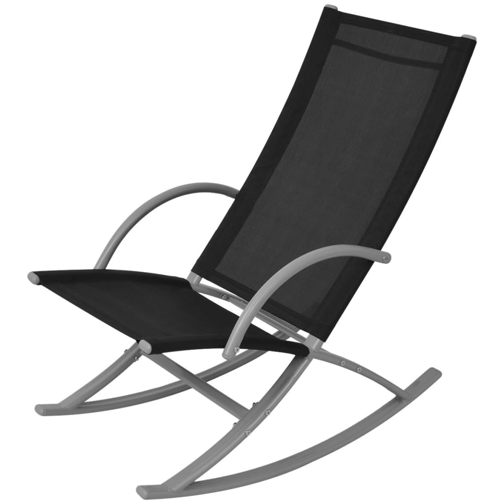2-Piece Black Steel & Textilene Garden Rocking Chairs Set