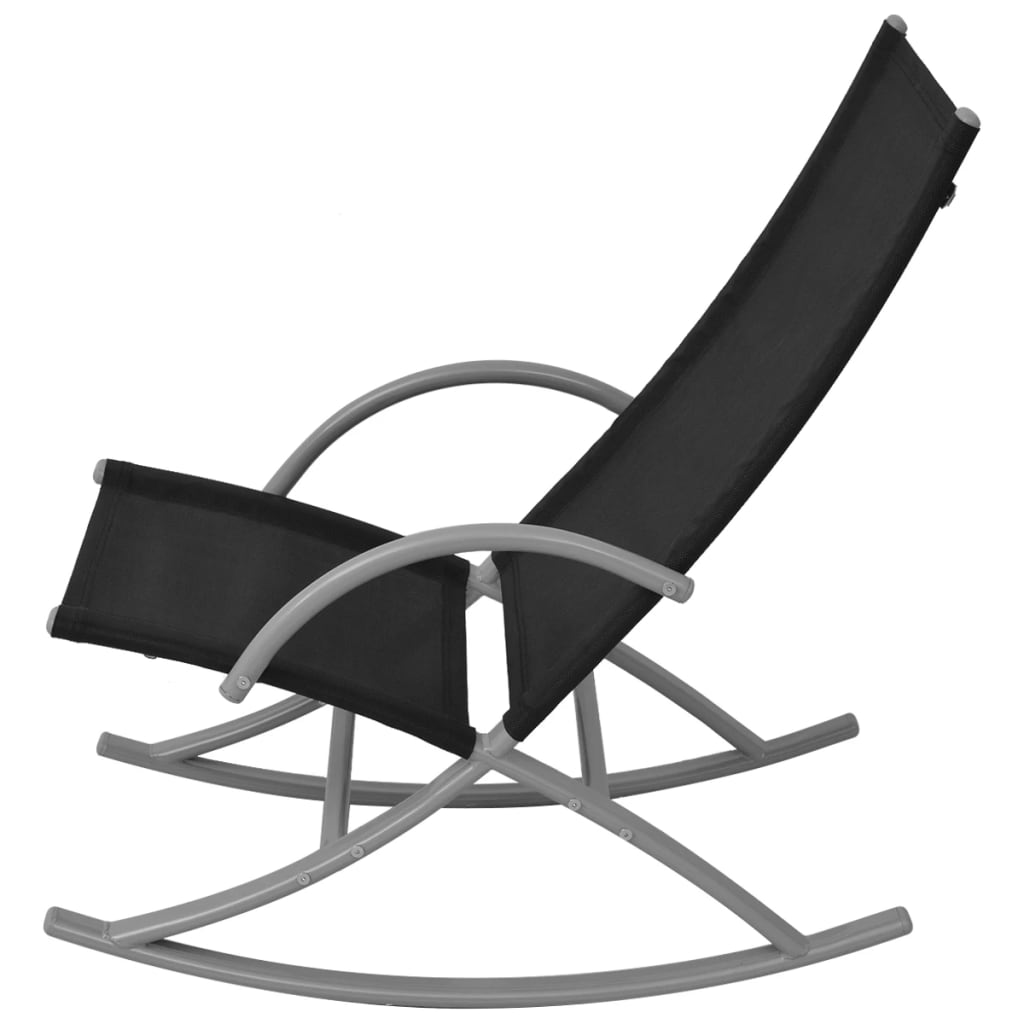 2-Piece Black Steel & Textilene Garden Rocking Chairs Set