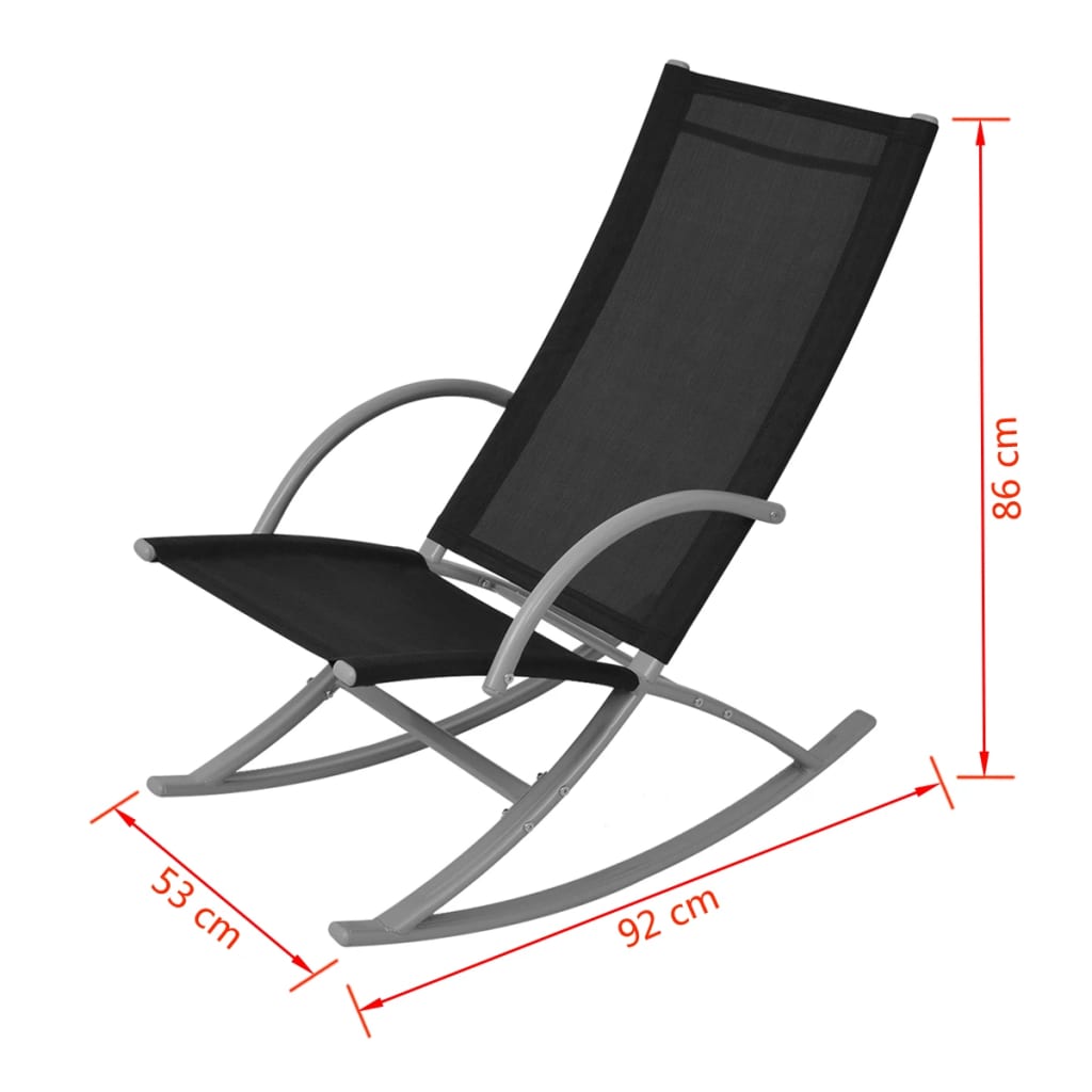 2-Piece Black Steel & Textilene Garden Rocking Chairs Set