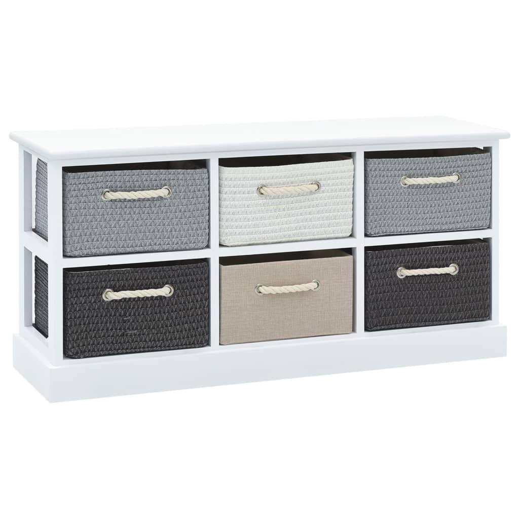 Rustic Wood Storage Bench with 6 Drawers - Natural Finish