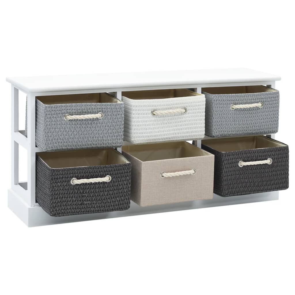 Rustic Wood Storage Bench with 6 Drawers - Natural Finish