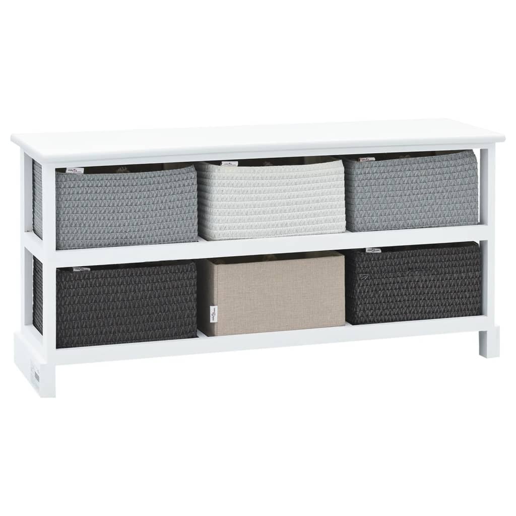 Rustic Wood Storage Bench with 6 Drawers - Natural Finish