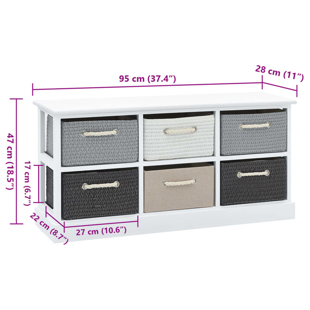 Rustic Wood Storage Bench with 6 Drawers - Natural Finish
