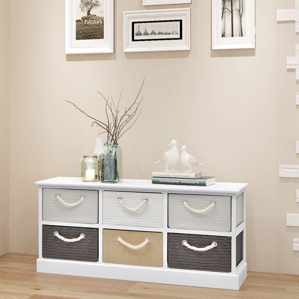 Rustic Wood Storage Bench with 6 Drawers - Natural Finish