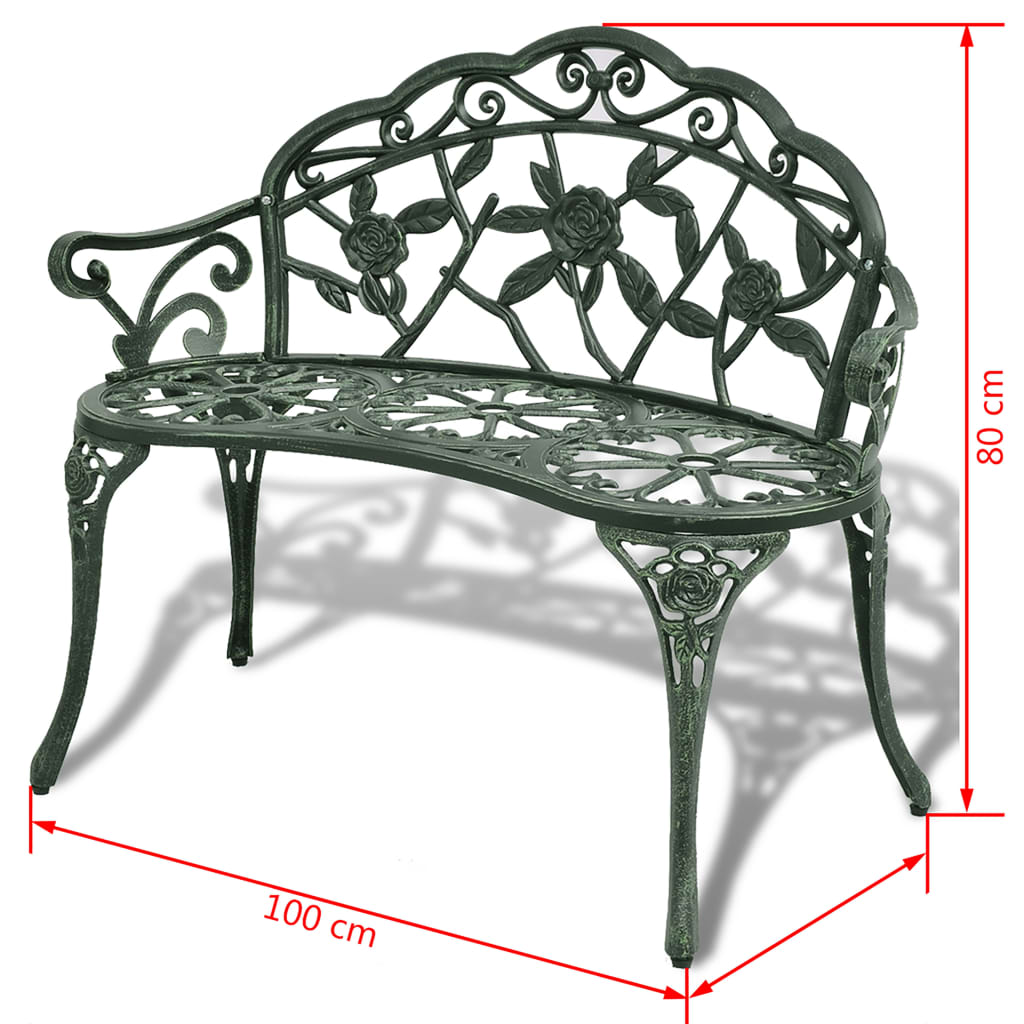 Elegant Green Cast Aluminium Garden Bench - 100 cm