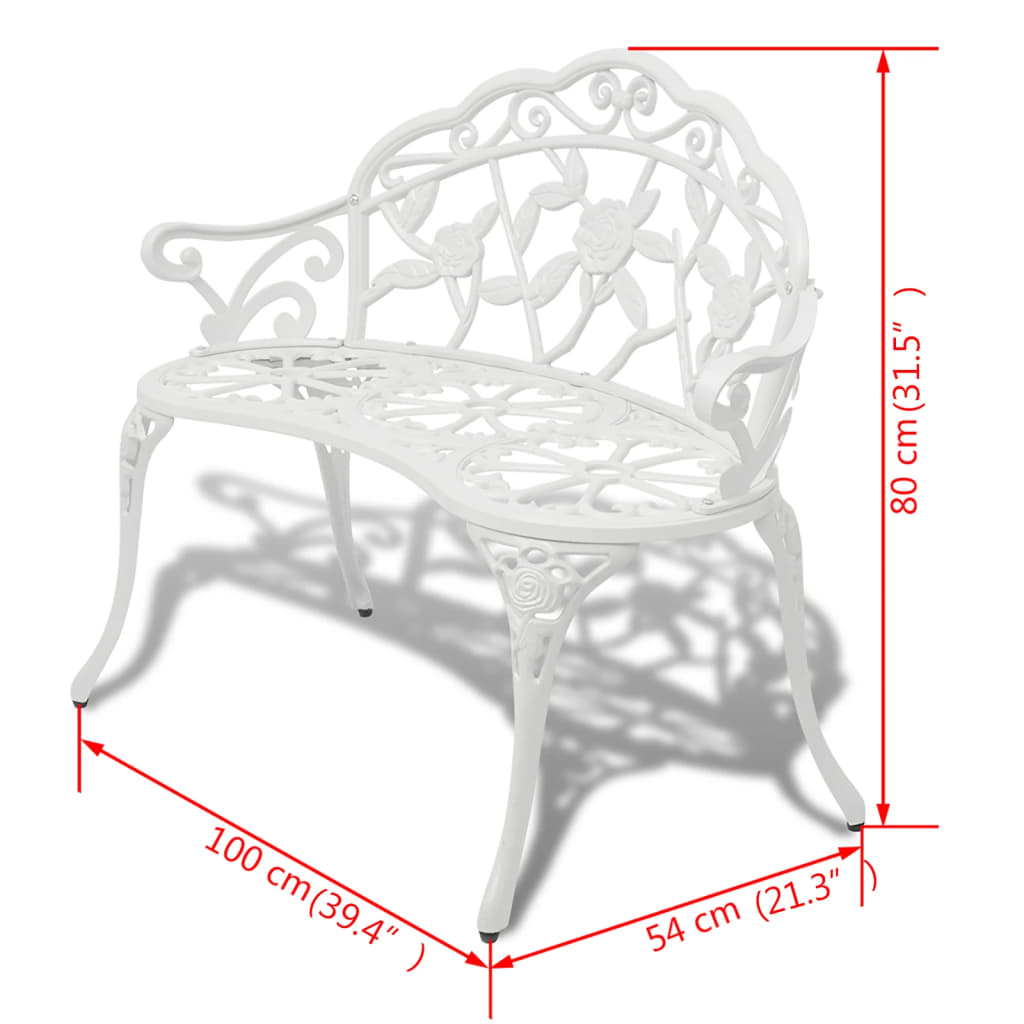 Elegant White Cast Aluminium Garden Bench - 100 cm