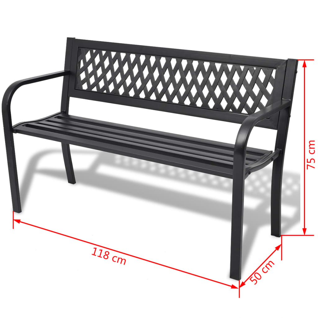 Elegant 118 cm Black Steel Garden Bench for Outdoor Relaxation