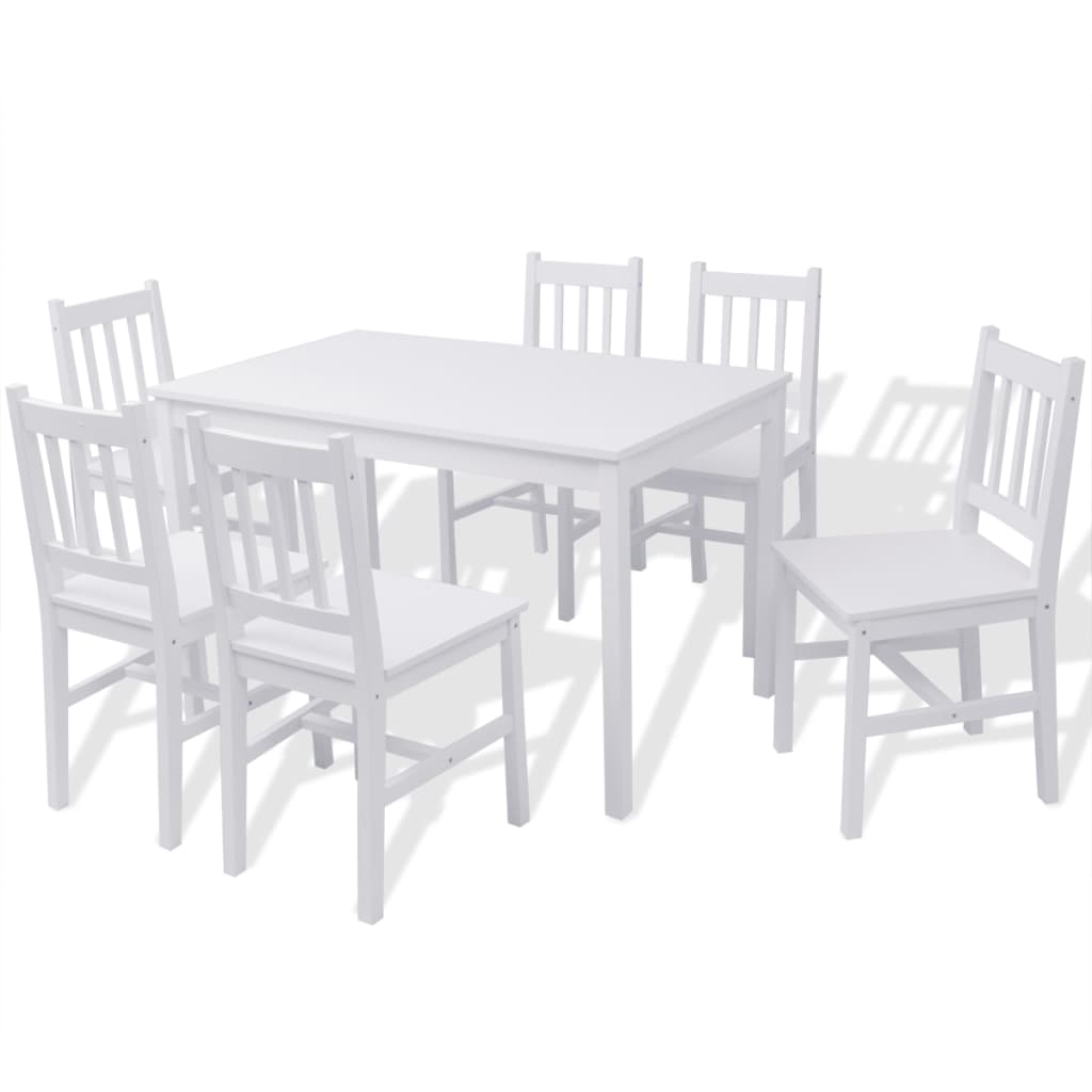 Seven Piece Dining Set Pinewood White