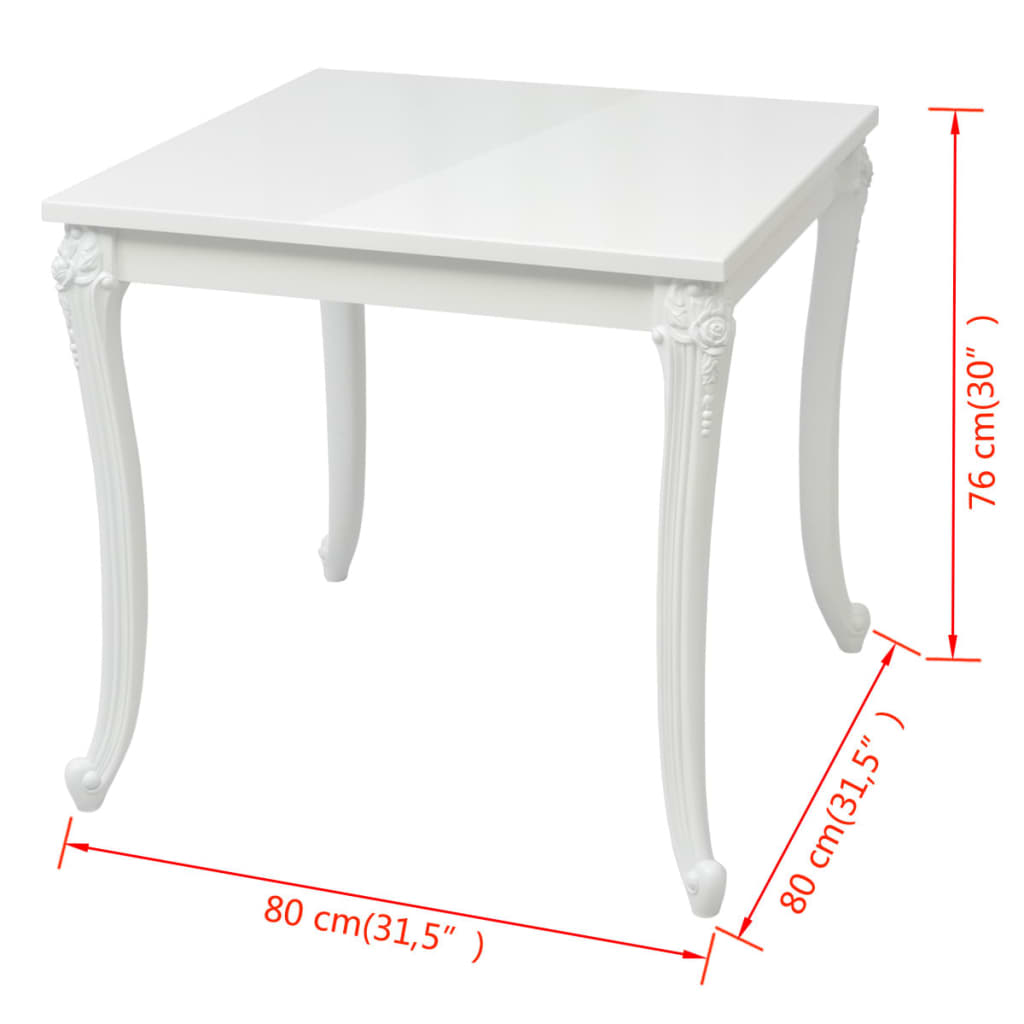 High Gloss White Dining Table 80x80x76 cm - Modern Design