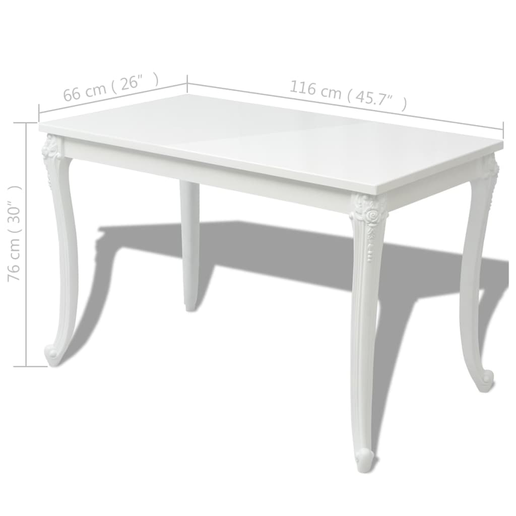 High Gloss White Dining Table 116x66x76 cm - Sleek & Modern Design