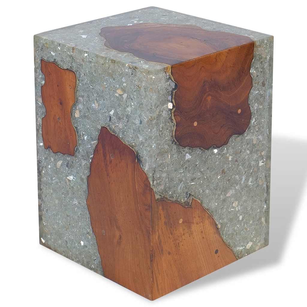 Eco-Friendly Solid Teak Wood & Resin Stool - Natural Elegance
