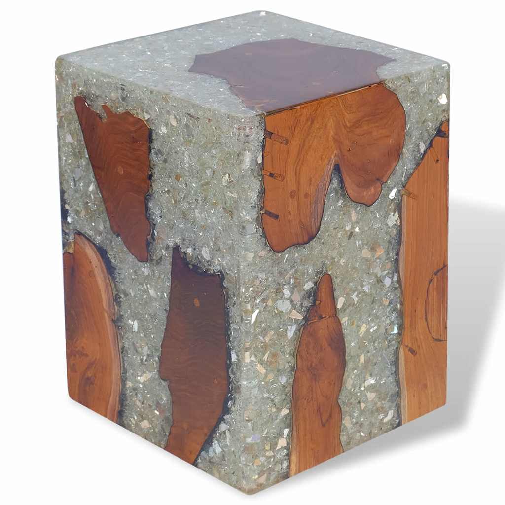 Eco-Friendly Solid Teak Wood & Resin Stool - Natural Elegance