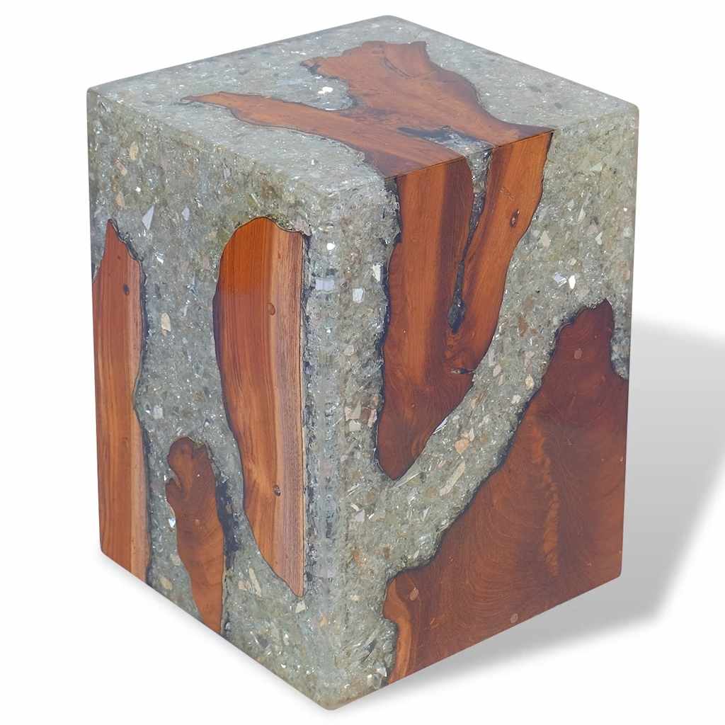 Eco-Friendly Solid Teak Wood & Resin Stool - Natural Elegance