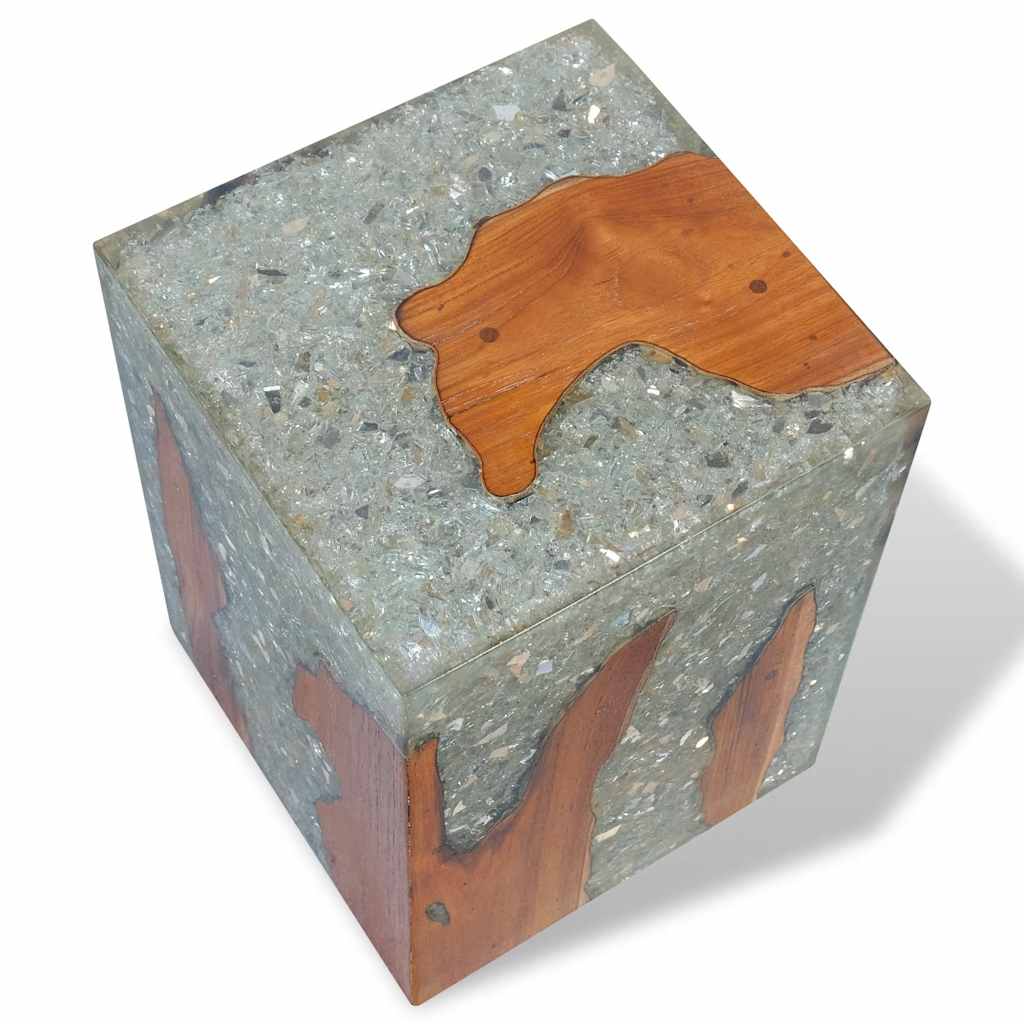 Eco-Friendly Solid Teak Wood & Resin Stool - Natural Elegance