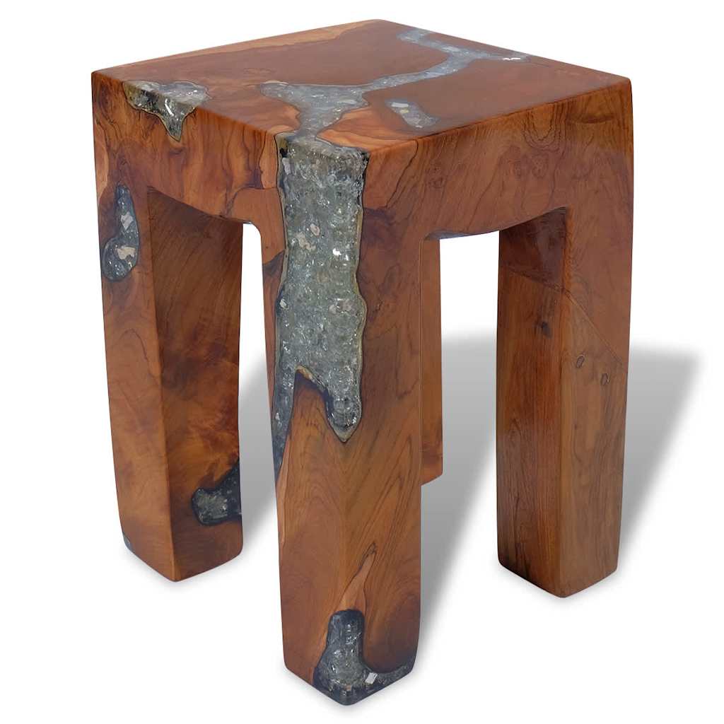 Solid Teak & Resin Stool - Elegant Natural Wood Design