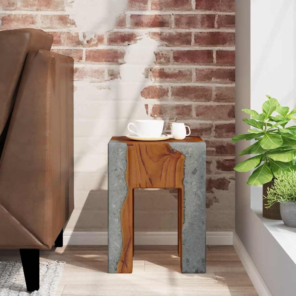 Solid Teak & Resin Stool - Elegant Natural Wood Design