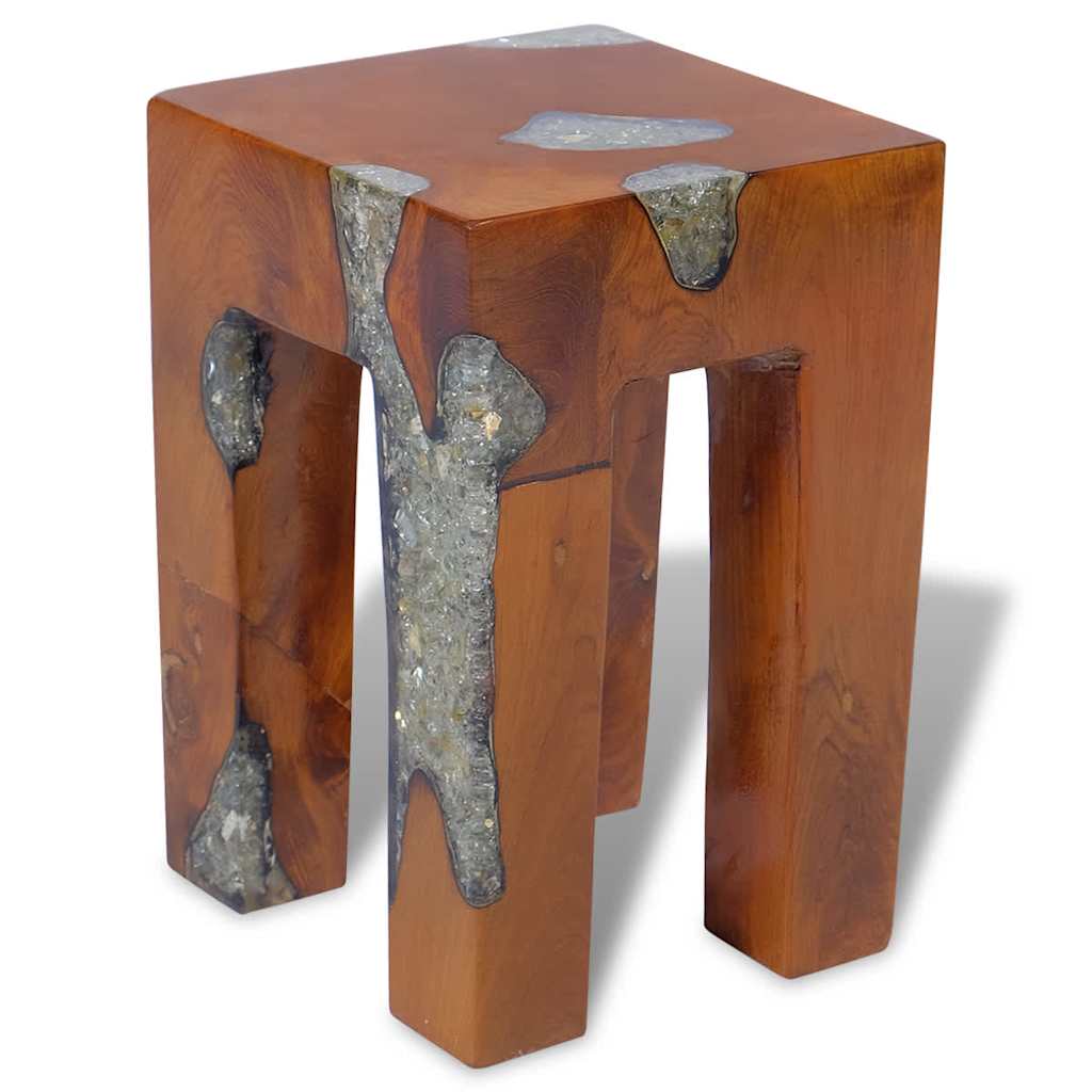 Solid Teak & Resin Stool - Elegant Natural Wood Design