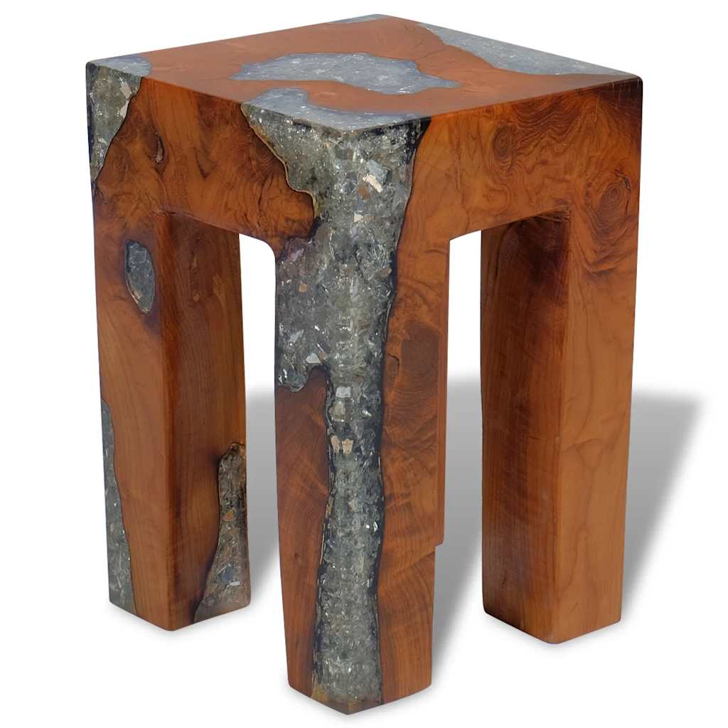 Solid Teak & Resin Stool - Elegant Natural Wood Design