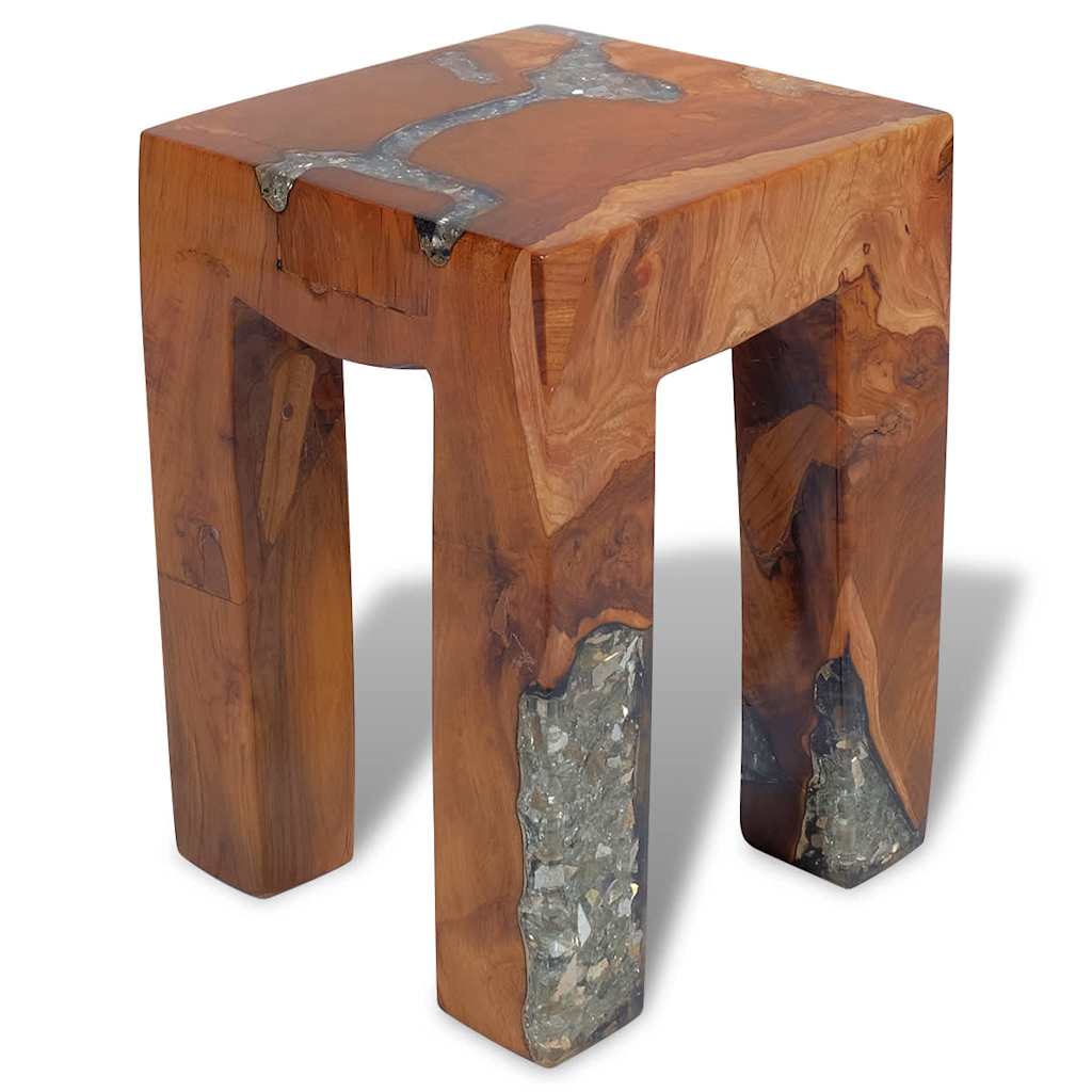 Solid Teak & Resin Stool - Elegant Natural Wood Design