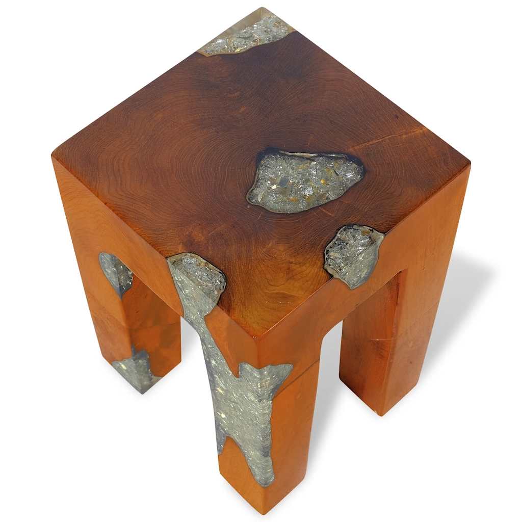 Solid Teak & Resin Stool - Elegant Natural Wood Design