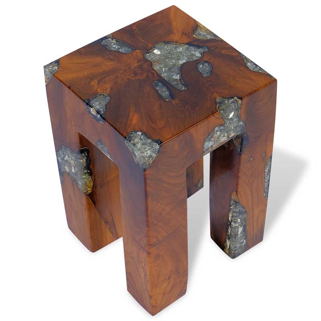 Solid Teak & Resin Stool - Elegant Natural Wood Design