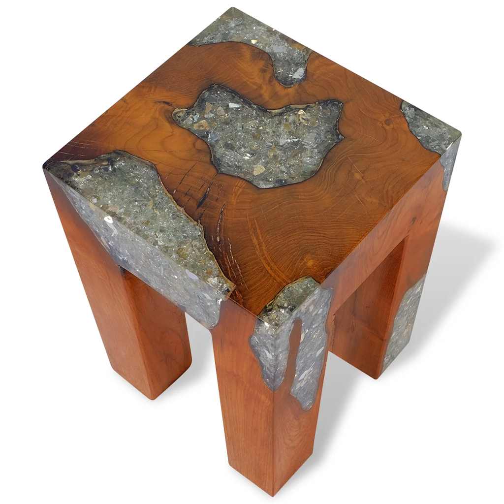Solid Teak & Resin Stool - Elegant Natural Wood Design
