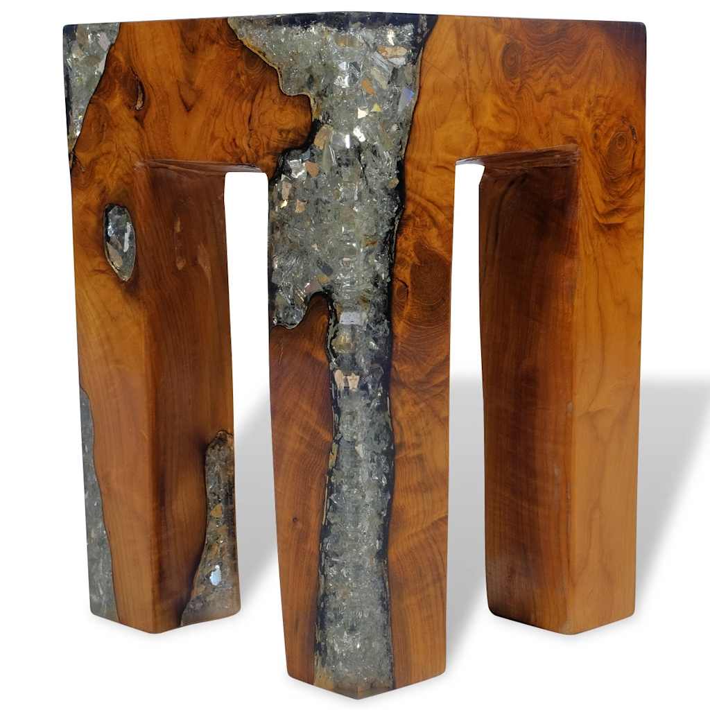Solid Teak & Resin Stool - Elegant Natural Wood Design