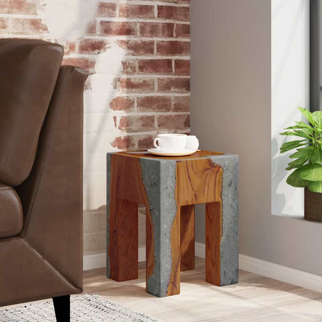 Solid Teak & Resin Stool - Elegant Natural Wood Design