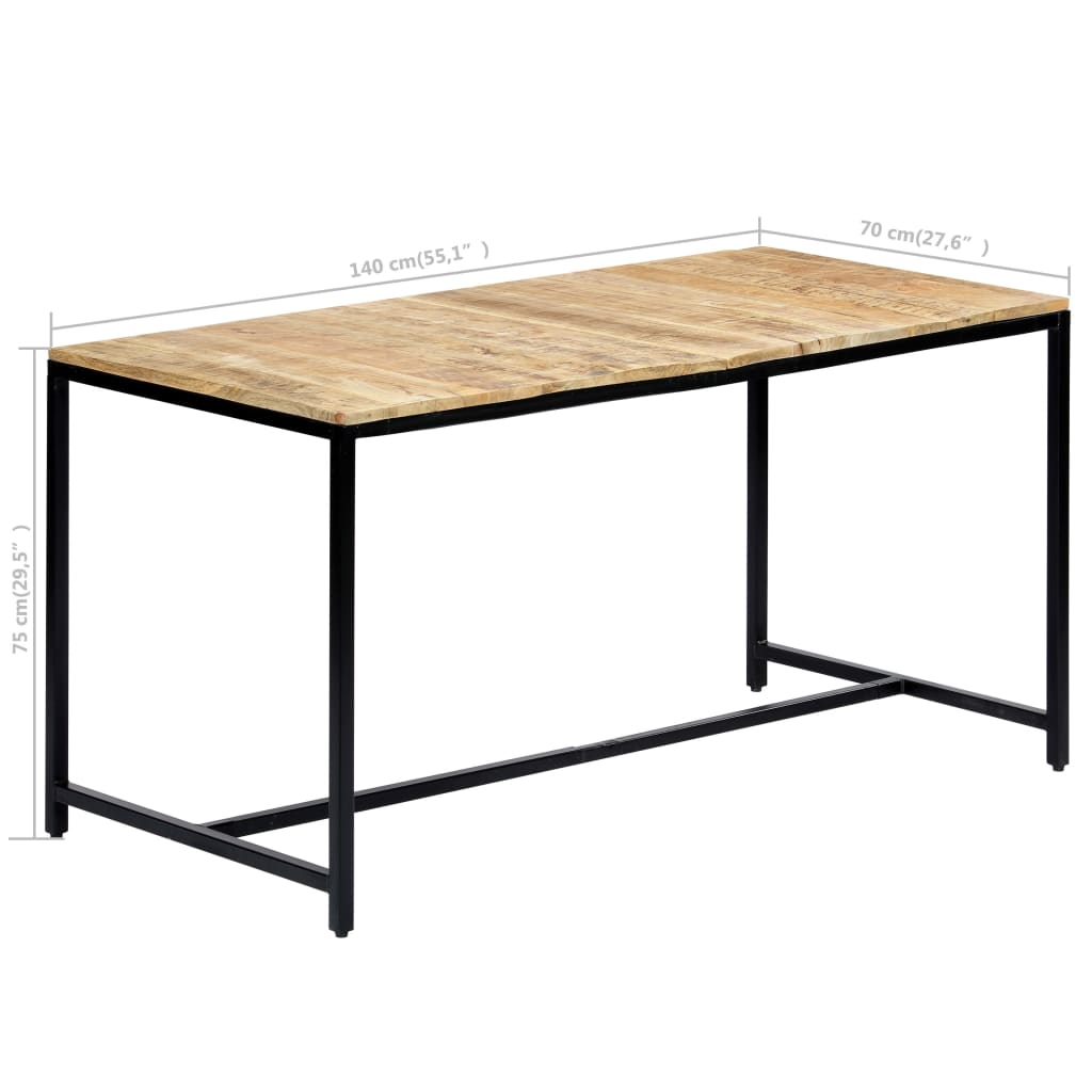 Solid Rough Mango Wood Dining Table - 140x70x75 cm Elegant Design