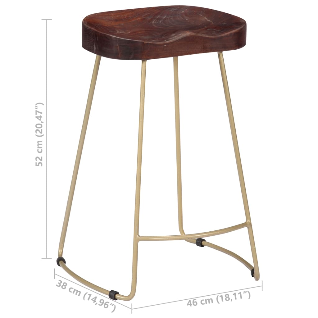 Elegant Gavin Bar Stools, Set of 2 in Solid Mango Wood