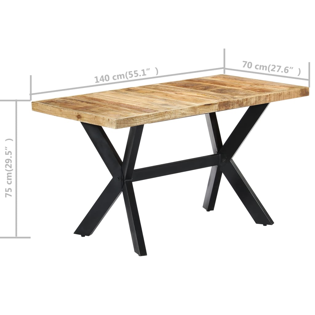 Solid Mango Wood Dining Table, 140x70x75 cm - Rustic Charm